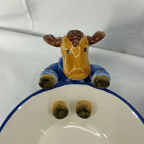 Harry & David Ceramic Moose Snack Bowl Blue Moose Tracks Design 2007 - Picture 2 of 10